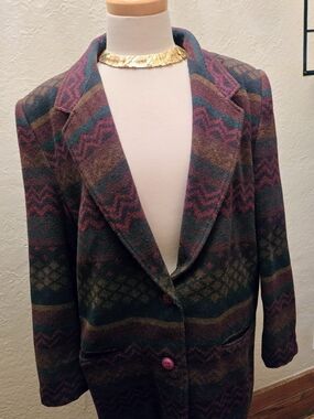 Vintage Southwestern Wool Blend Blazer Pendleton Style Oversized 90s Jacket